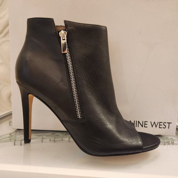 Nine West Shoes - Nine West Women's Izip Leather Peep Toe Booties, Black Size 11. NIB.